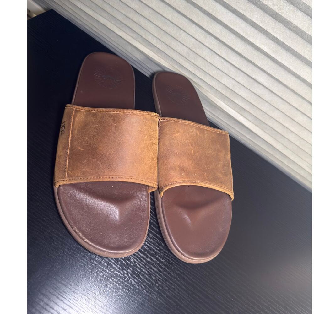 UGG Seaside Slide Leather Sandals Men’s 14 Brown Luggage 1117656